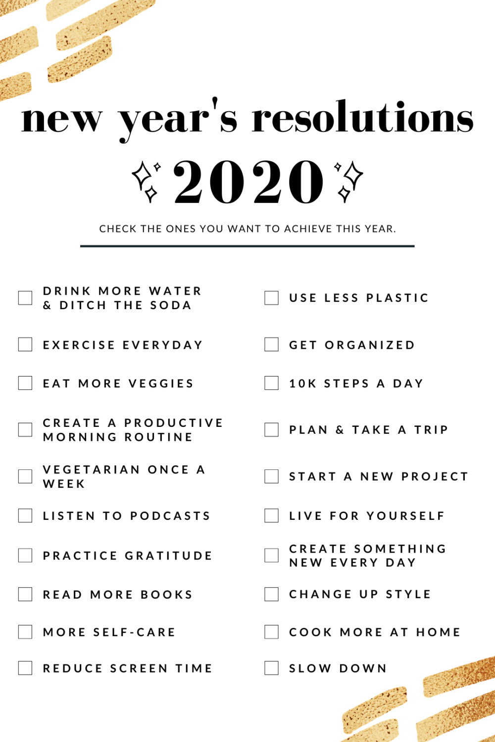 New Year's Resolution List 2020