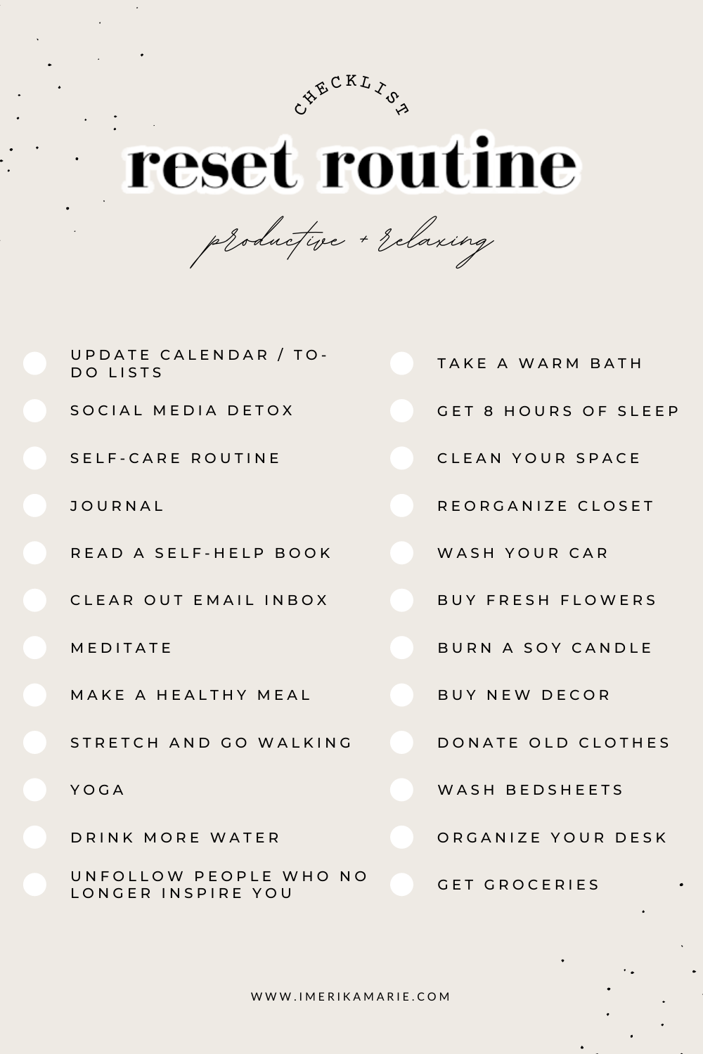 Reset Routine Productive And Relaxing FREE Checklist Erika Marie